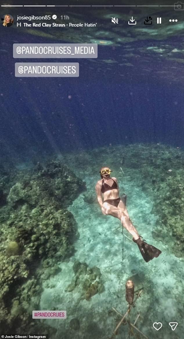 The former Big Brother star, 40, slipped into a stylish black triangle bikini as she wore a snorkel and flippers while diving in the ocean