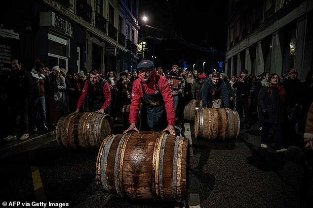 In Lyon, just to the south-east of Beaujeu, producers rolled barrels of Beaujolais Nouveau down the streets to be delivered to thirsty fans