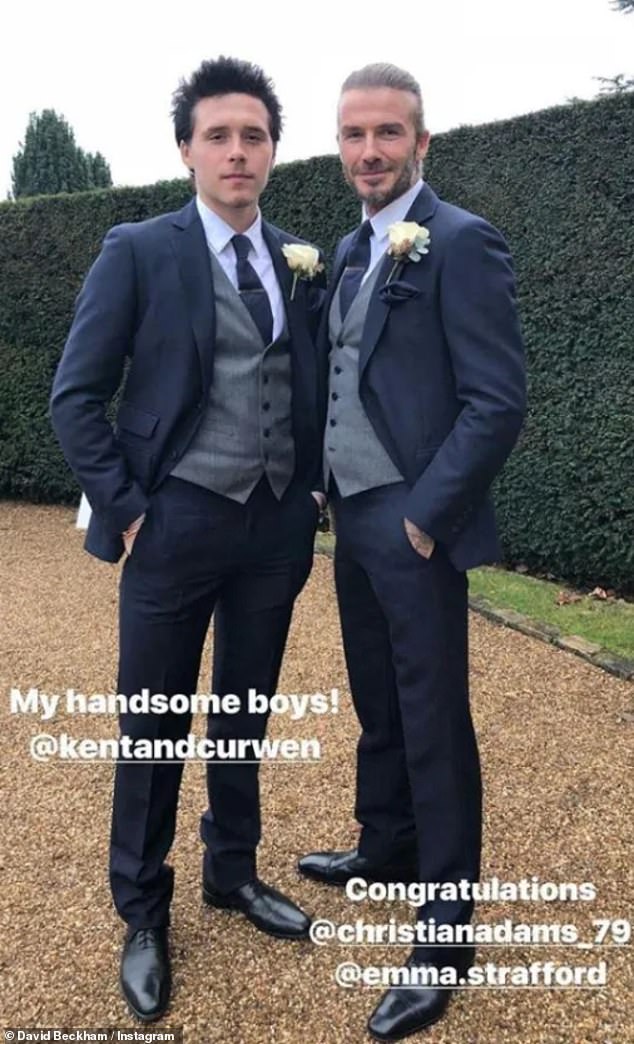 Sir David shared snaps from Christian and Emma's wedding at the time, including with estranged son Brooklyn, 26, in their three-piece suits