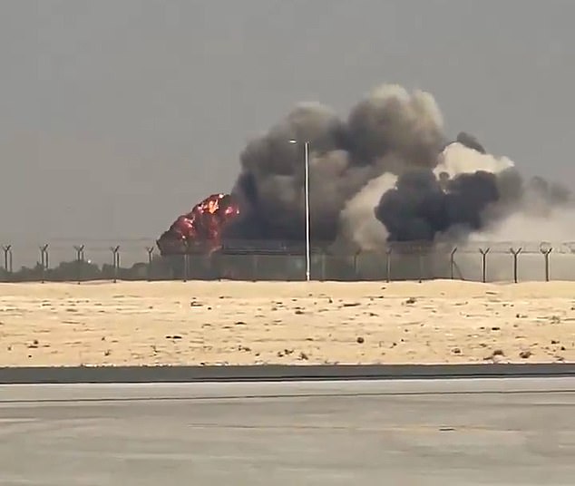 Black smoke rose over the Al Maktoum International Airport at Dubai World Central as a crowd of spectators watched, and sirens sounded after the crash