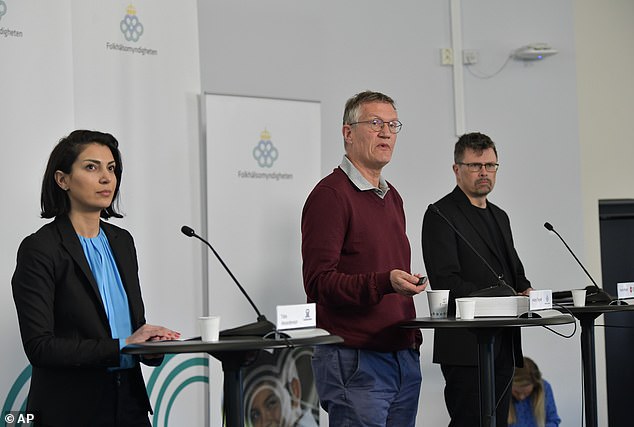 Over the course of the pandemic Dr Tegnell's approach earned praise from the libertarian right in the UK and US, as well as the social democratic centre-left in Sweden. Pictured, Dr Tegnell at a Covid press conference in April 2020