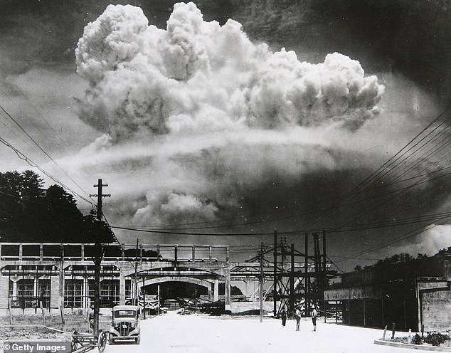 The radioactive plume from the atomic bomb dropped on Nagasaki as seen from Koyagi-jima, 9.6km away, in 1945