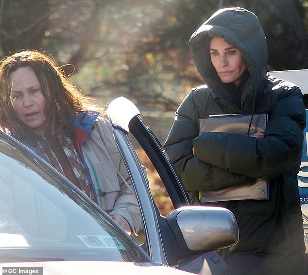 She is Patricia Arquette. The star is working with her former sister in law Courteney Cox - who was married to Patricia's brother David - in the true crime thriller Evil Genius