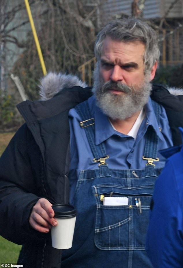 Also on the Little Falls, New Jersey set on Thursday was 50-year-old actor David Harbour