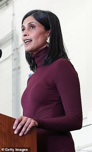 Usha's wedding band was missing as she delivered remarks to military personnel on November 19