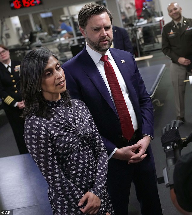 The vice president and second lady were photographed together on November 10 during a visit to the Walter Reed National Military Medical Center, where Usha was also seen without her ring