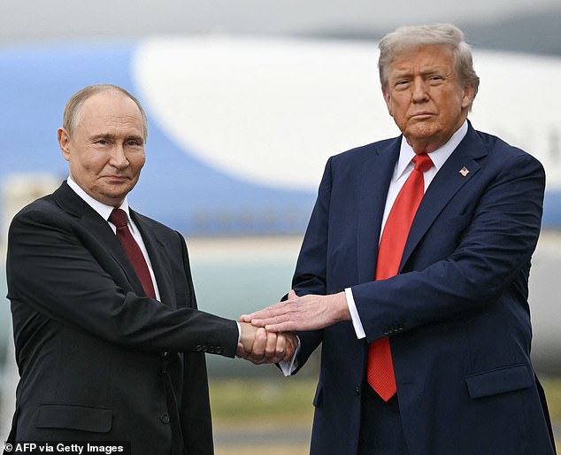 Predictably, Russian president Vladimir Putin (pictured with Trump on August 12, 2025) welcomed the plan, saying it could 'form the basis of a final peace settlement'