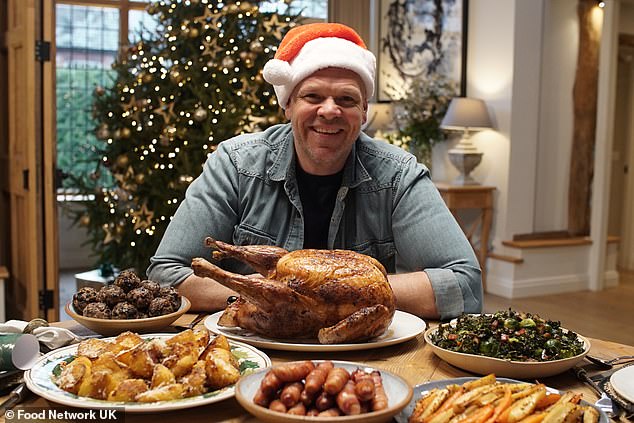 Tom Kerridge (pictured) with his perfect roast turkey. His London restaurant Kerridge's Bar & Grill costs £325 per person without wine