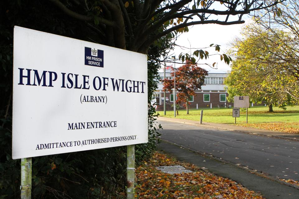 Sign for the main entrance of HMP Isle of Wight (Albany) prison, stating "ADMITTANCE TO AUTHORISED PERSONS ONLY".