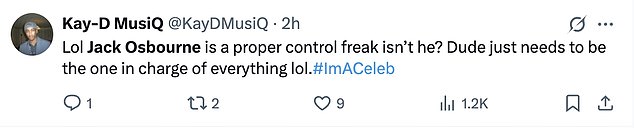 Fans wrote on X: 'Lol Jack Osbourne is a proper control freak isn’t he? Dude just needs to be the one in charge of everything lol'