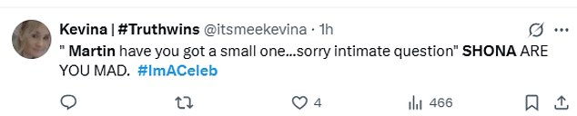 Taking to Twitter, fans were left in hysterics as they penned: 'Martin has a big tool oh Shona'