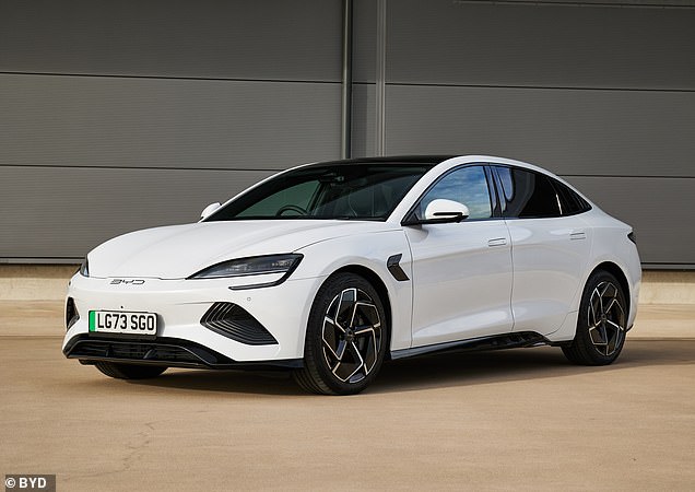 Tesla's Model 3 (right) - which is produced for some global markets in Shanghai (though not UK models) - is around £5,000 cheaper than the Seal