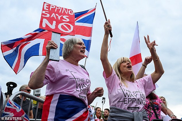 The widespread use of asylum hotels, including luxurious buildings in desirable areas, has proven very unpopular with the British public. Pictured: Protestors at the Bell Hotel in Epping in August 2025