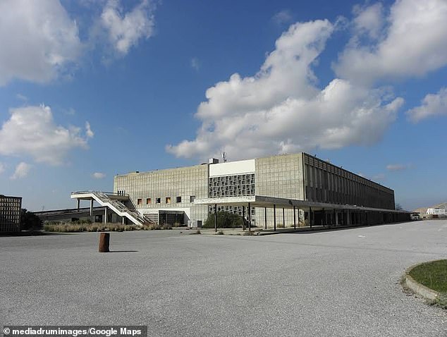 Image shows the exterior of the abandoned Nicosia International Airport