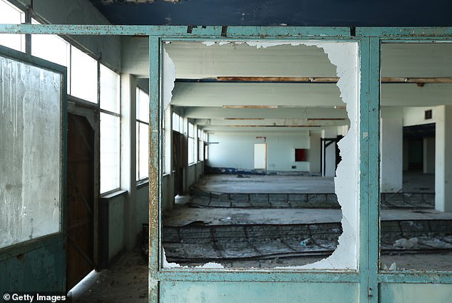 The former baggage claim hall at Nicosia International Airport stands decaying