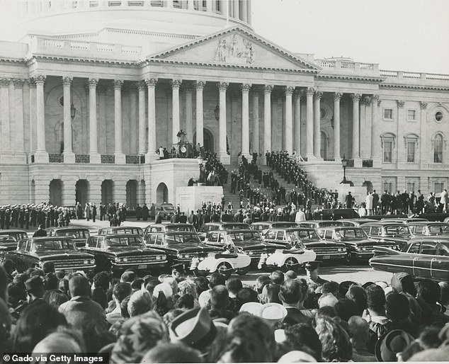 The funeral procession for Kennedy in front of the Capitol Building on November 25, 1963, three days after he was killed