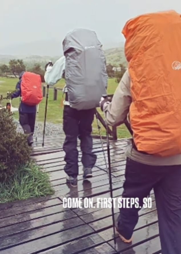 Victoria shared footage of her and the other trekkers crossing raging rivers under drizzle and grey skies