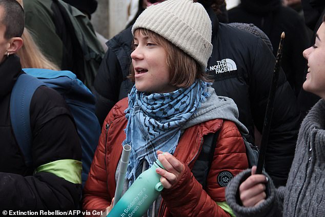 Greta Thunberg taking part in the "Stop Ecocide" demonstration organized by Extinction Rebellion in Venice