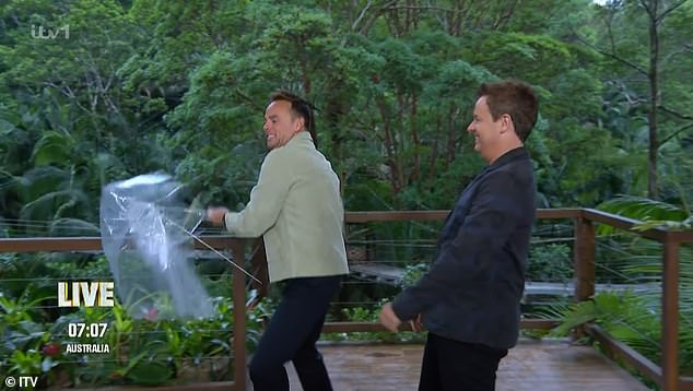 The ITV show descended into chaos when Ant almost suffered a tumble while opening the episode, and failed to open his umbrella, before throwing it off screen