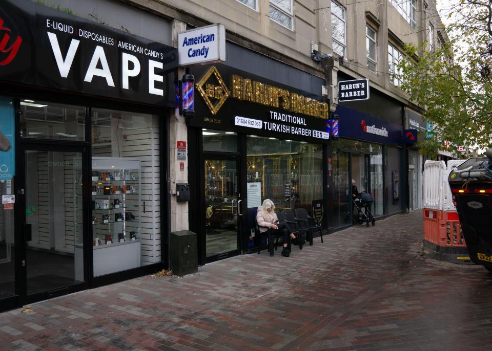 Vape shop, American Candy shop and a Turkish Barber next to each other in Abington Street, Northampton, UK; the changing face of the High St, UK.