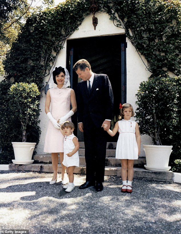 Pictured: President John Kennedy and his wife Jackie and their children John Jr and Caroline at Palm Beach, Florida in April 14, 1963