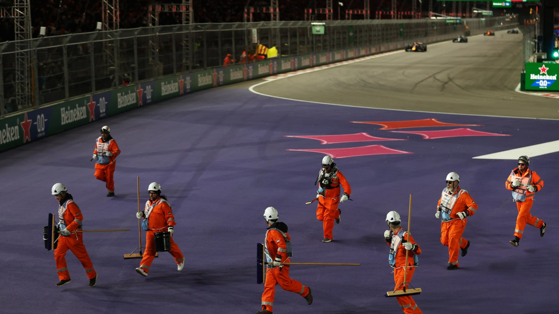 Terrifying scenes as F1 marshals scramble to safety at Las Vegas GP after race control error in front of speeding cars