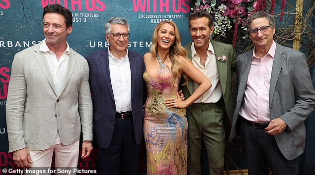 Hugh Jackman, Tony Vinciquerra, Chairman and CEO of Sony Pictures Entertainment, Blake Lively, Ryan Reynolds and Tom Rothman, Chairman and CEO of Sony Pictures Entertainment's Motion Picture Group at the film's premiere