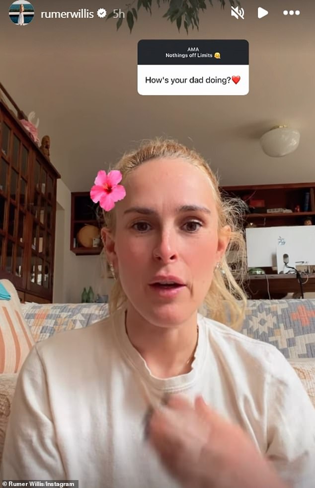 Rumer gave fans an update on her father's health via her Instagram Stories earlier this week on Thursday