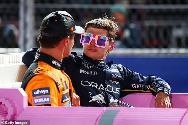 Norris and Verstappen took a ride in a pink lego Cadillac to the podium after the race