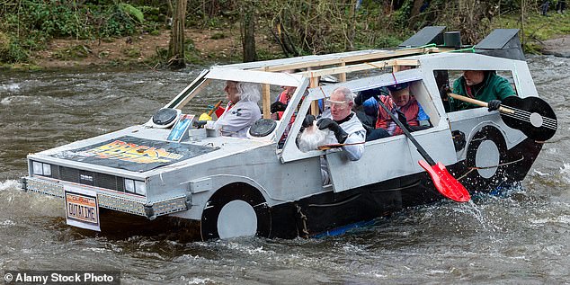Teams build their own rafts and wear quirky matching costumes whilst navigating an obstacles course with a weir, rapids, and a slalom (Pictured: The Matlock Boxing Day Raft Race 2016)