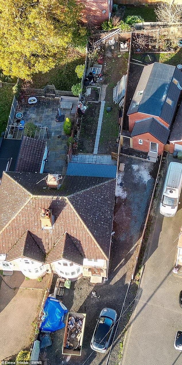 A neighbour claimed Ms Birch had run ‘separate lines down for water and power’, but the mother said the annexe (right) ‘hasn’t got its own utilities’ and was ‘linked’ to her house (left)