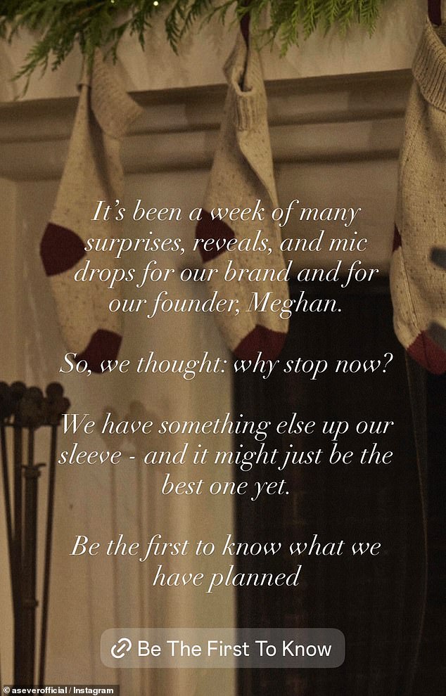 Last night the Duchess teased fans that the photoshoot was not the only project they could expect to see in the coming days and weeks on her As Ever brand's Instagram page