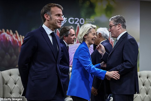 European Commission President Ursula von der Leyen speaks with Sir Keir at the G20 summit in Johannesburg, South Africa, on November 22