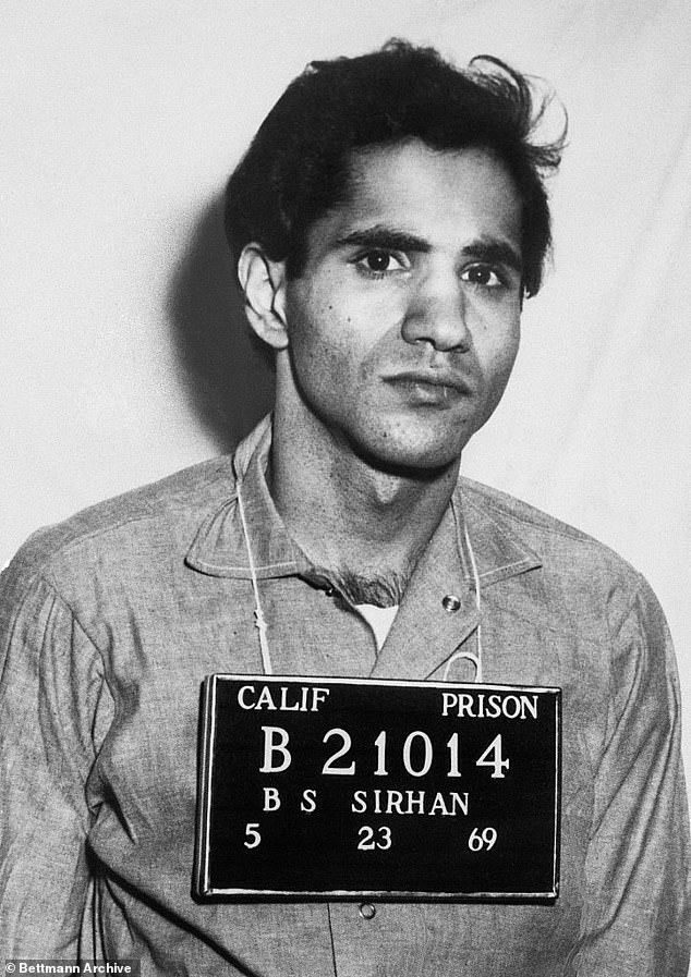 Kennedy was shot twice by Sirhan Sirhan (pictured) who gunned him down at the Ambassador Hotel in Los Angeles