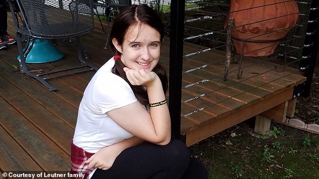 Peyton Leutner, pictured as a child, miraculously crawled her way out of the woods and survived