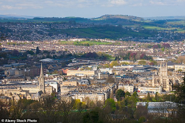 A panoramic view of the city of Bath, taken from the Claverton Down area