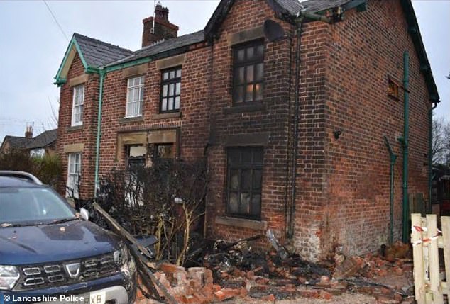 Photos from the scene show huge scorch marks up the side of the house, with trees in the front garden blackened