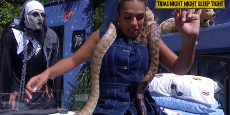 Watch the moment I'm a Celeb Unpacked host Kemi Rodgers freaks out over huge snake live on air