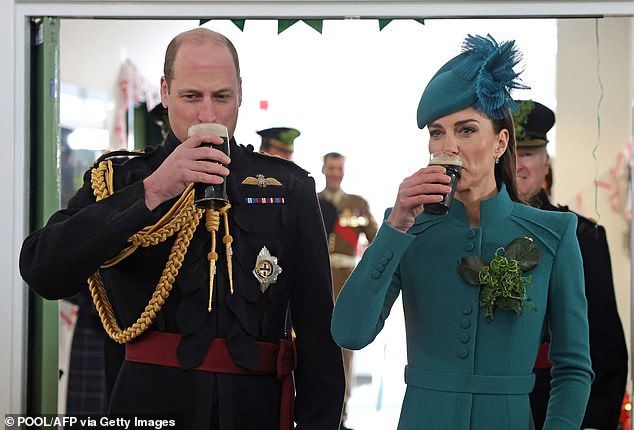 The Prince and Princess of Wales drinking glasses of Guinness on St Patrick's Day in 2017