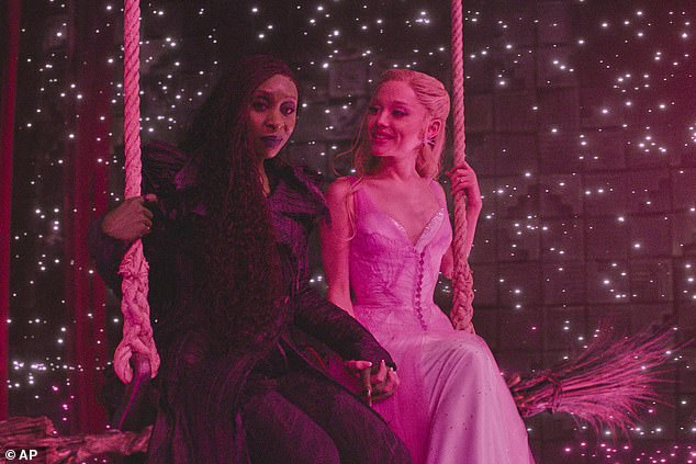 Ariana Grande returns as Glinda the Good Witch, alongside Cynthia Erivo as Elphaba, the Wicked Witch of the West
