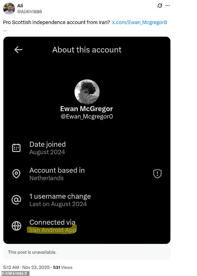 Scottish Nationalist accounts agitating for the break-up of the United Kingdom have been traced back to Iran