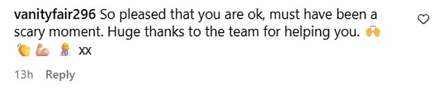 Fans took to Instagram and told Shirley: 'Really glad to hear you're ok' and 'how scary for you'