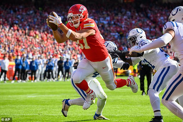 Kelce had a touchdown controversially ruled out in the early exchanges against the Colts