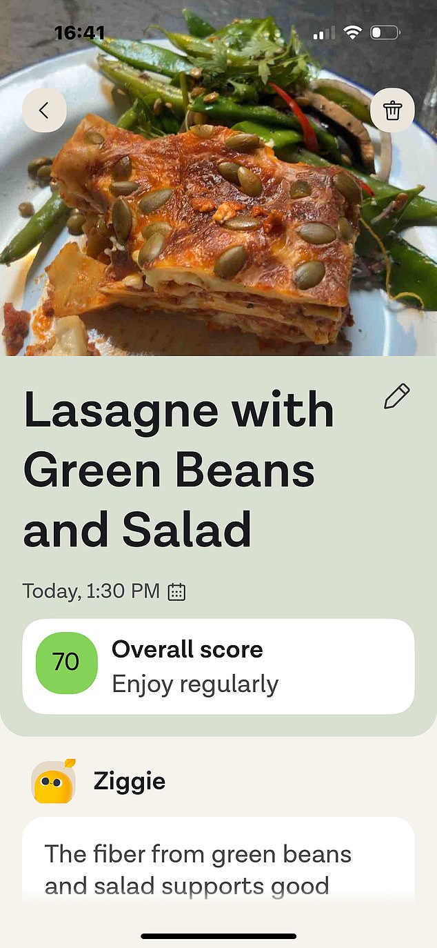 Miranda took a photo of a vegetable lasagne with green beans and salad in her local cafe: ZOE scoped out the hidden mushrooms and could tell a tomato in a lasagne from a red pepper. Score: an encouraging 70 (veg good; pasta, not so much)