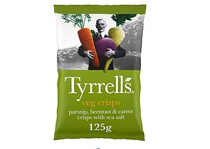 Tyrells sea salt vegetable crisps have just three ingredients - root vegetables, oil and salt