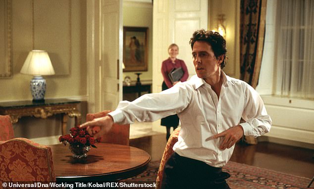 He again faux humbly states: 'I really do this all for my fans', before another Google Pixel is brought out while an actor impersonates Hugh Grant's famous Prime Minister dance to the tune of The Pointer Sisters' Jump