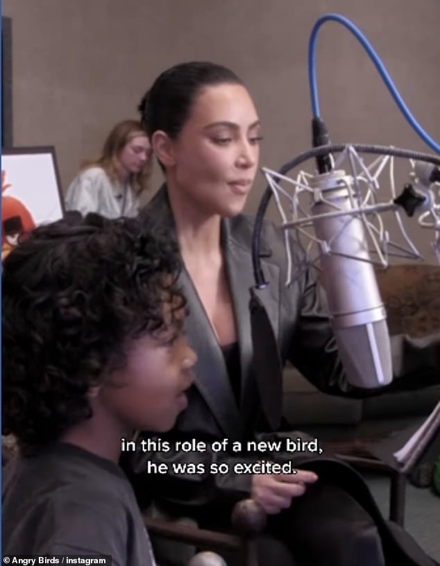 Kardashian sat alongside her young son as he worked his way through a series of scenes