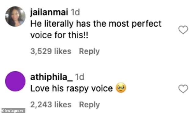 Instagram users were quick to praise the youngster, with many claiming he had the 'perfect voice' for his debut film role