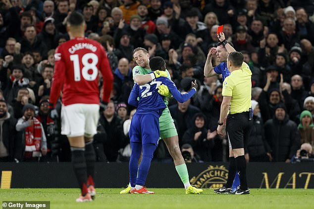 Referee Tony Harrington incredibly handed the Toffees midfielder a straight red card for his outburst