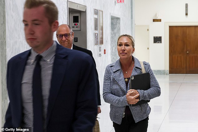 Trump has recently seen a blow as close ally Marjorie Taylor Greene (pictured right) has left Congress